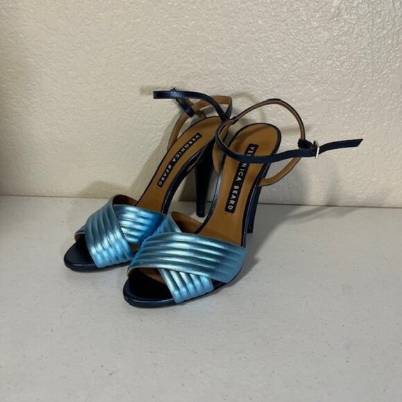 Veronica Beard Heels Womens 37 US 7 Olympia Bombe Blue Strappy Shoes - Picture 1 of 7